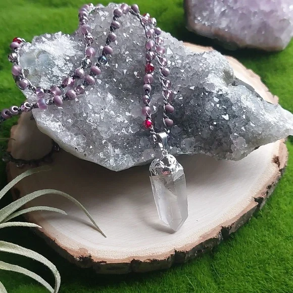 Silver Quartz Crystal Necklace Artisan Jewelry by Rust Belt Raised - Picture 12 of 12